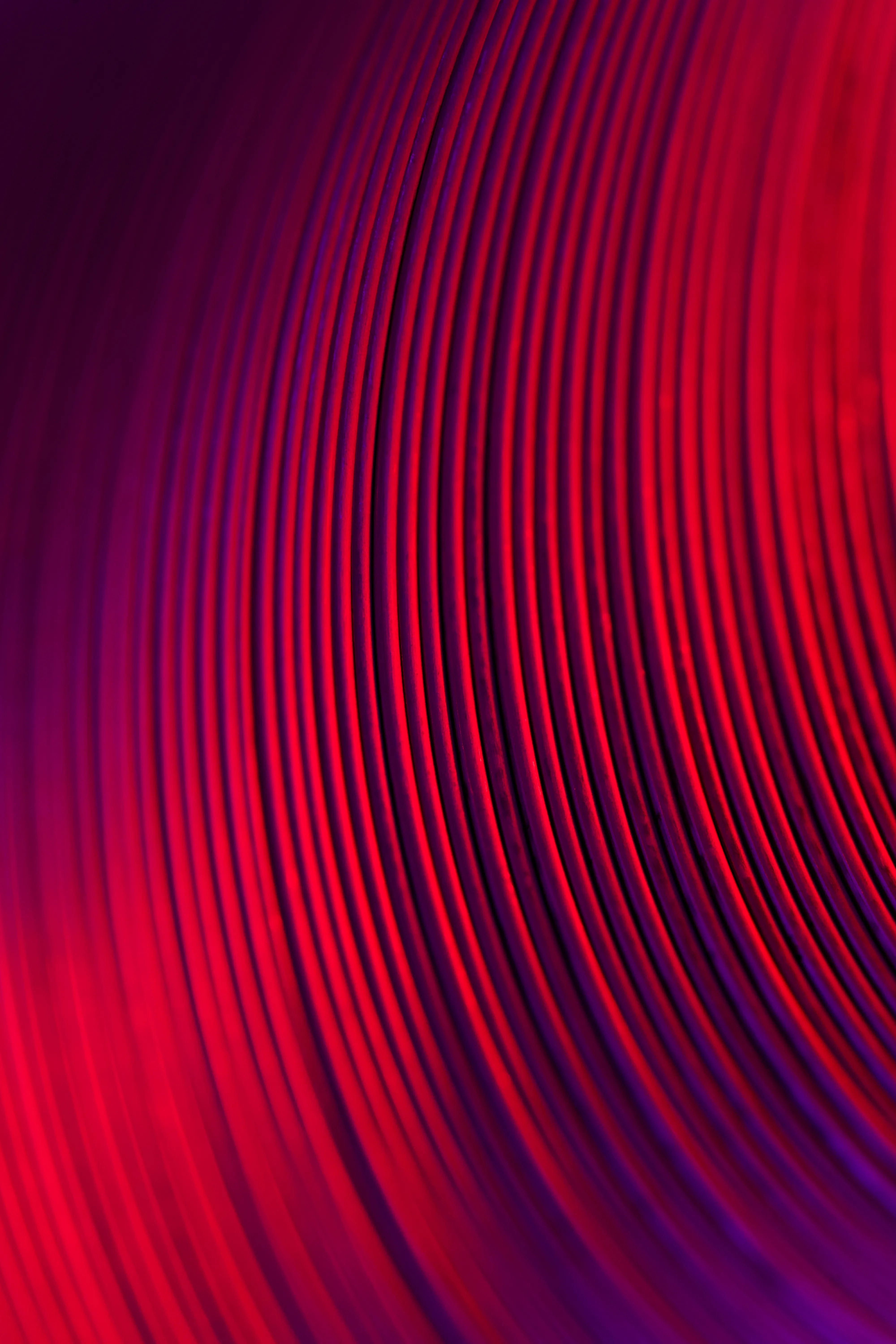 Abstract red and purple curved lines glowing against a dark background.